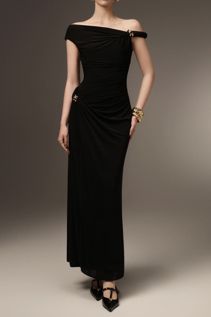 Deline Sheath Gathered Spandex Ankle Length Dress