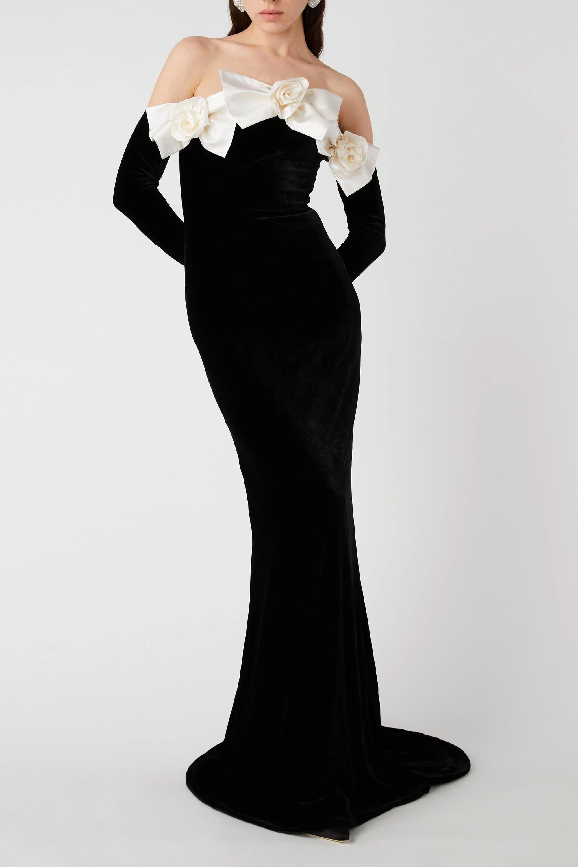 Lara Bowtie Off-shoulder Velvet Maxi Dress
