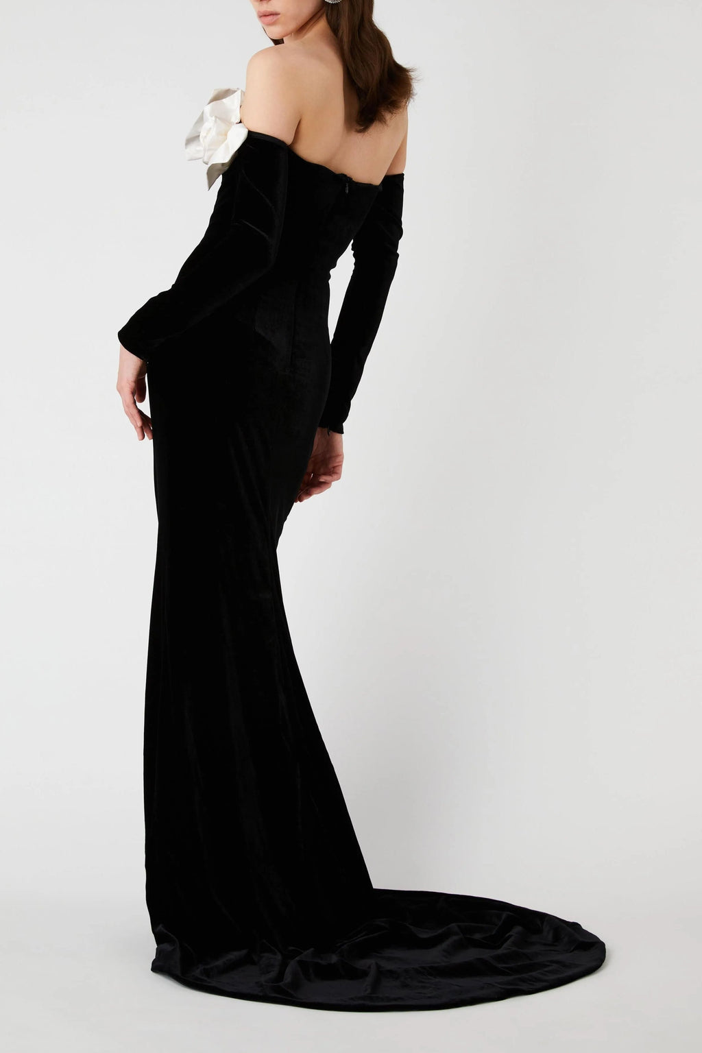Lara Bowtie Off-shoulder Velvet Maxi Dress