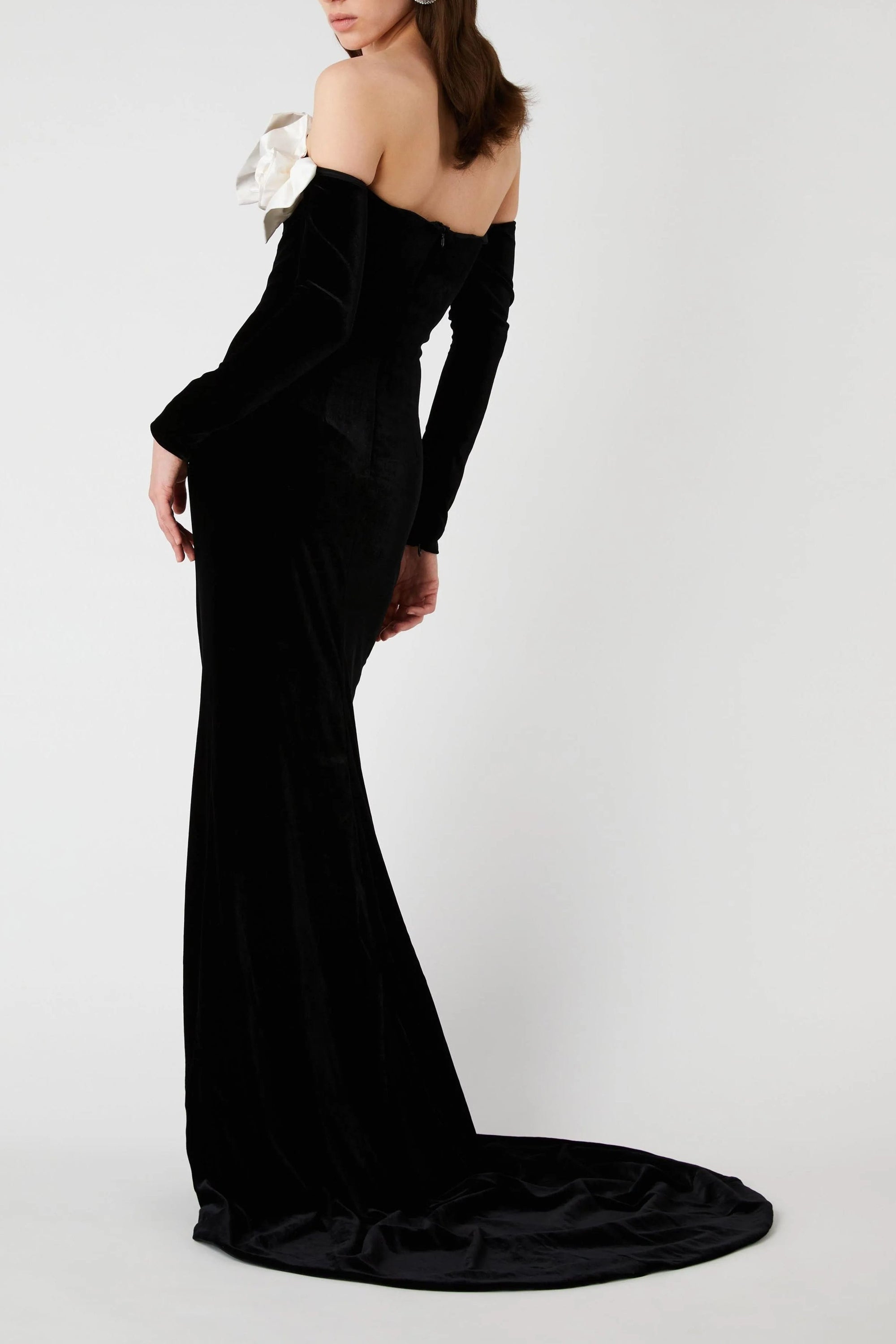 Lara Bowtie Off-shoulder Velvet Maxi Dress