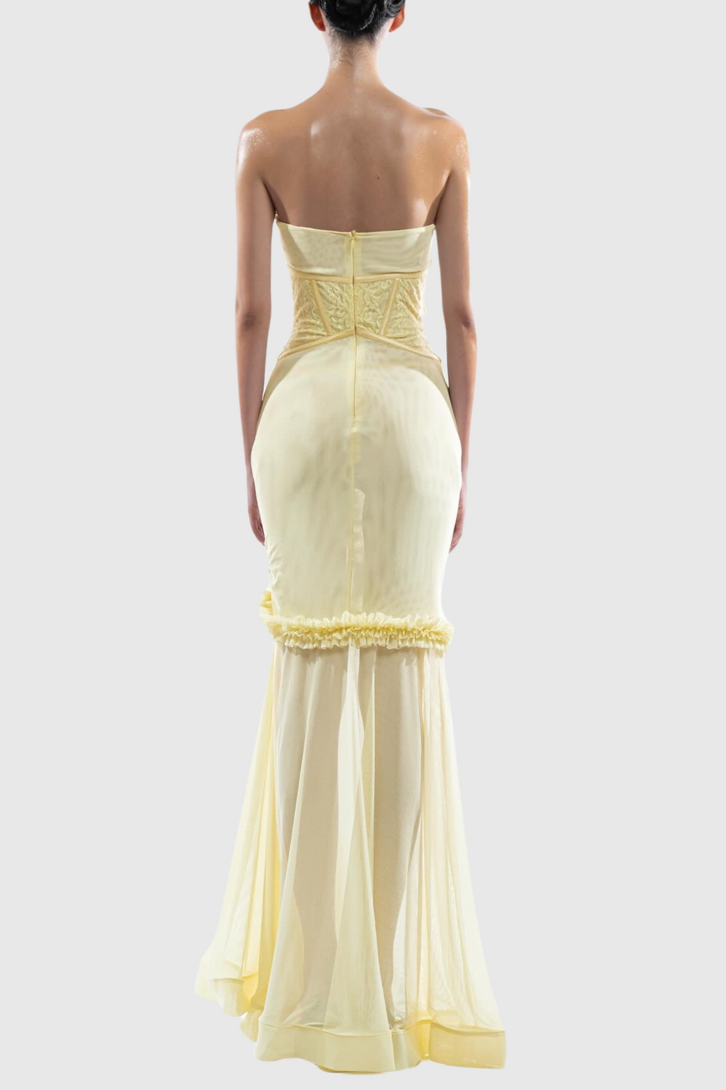Mesh Cutout Corset Maxi Dress - Yellow