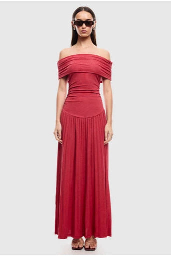 sabina bodycon strapless maxi dress in crimson