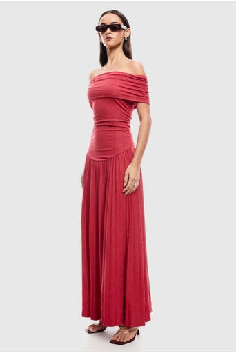 sabina bodycon strapless maxi dress in crimson