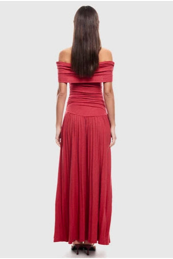 sabina bodycon strapless maxi dress in crimson