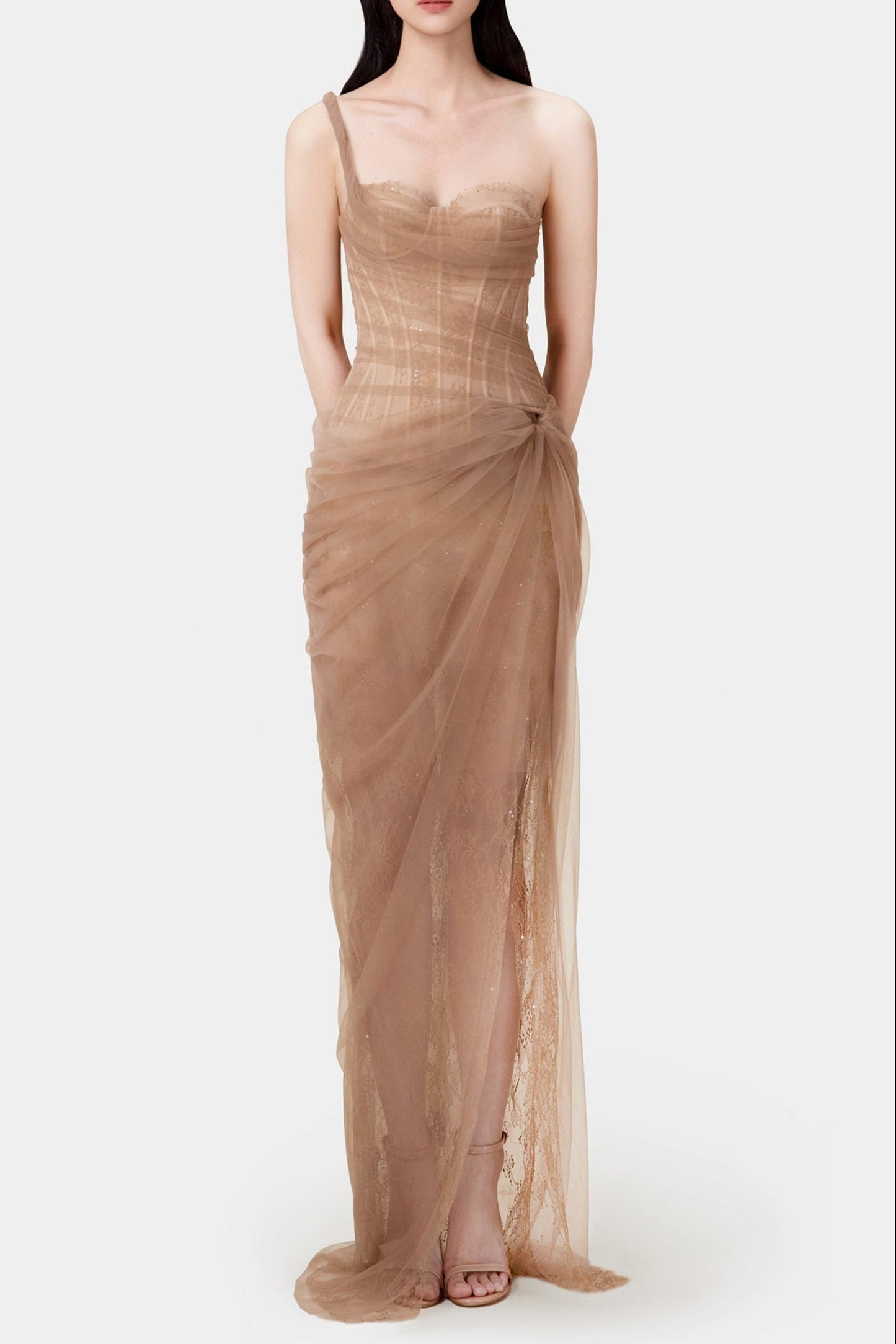 MARA BROWN LACE CORSET DRESS