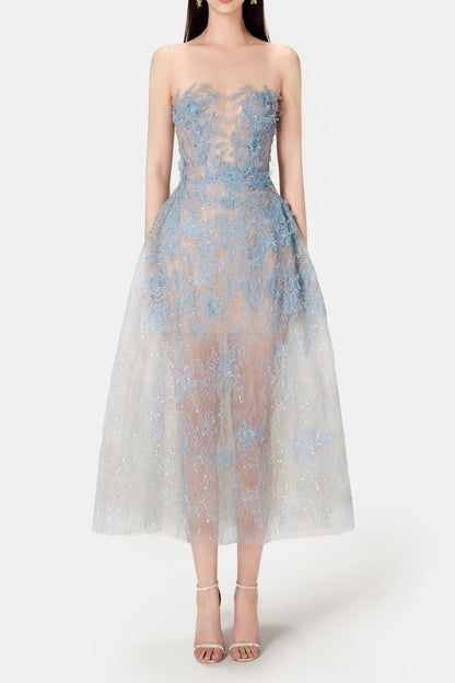 BLUE BEADED LACE DRESS