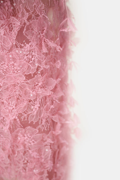 PINK BEADED LACE PENCEL DRESS