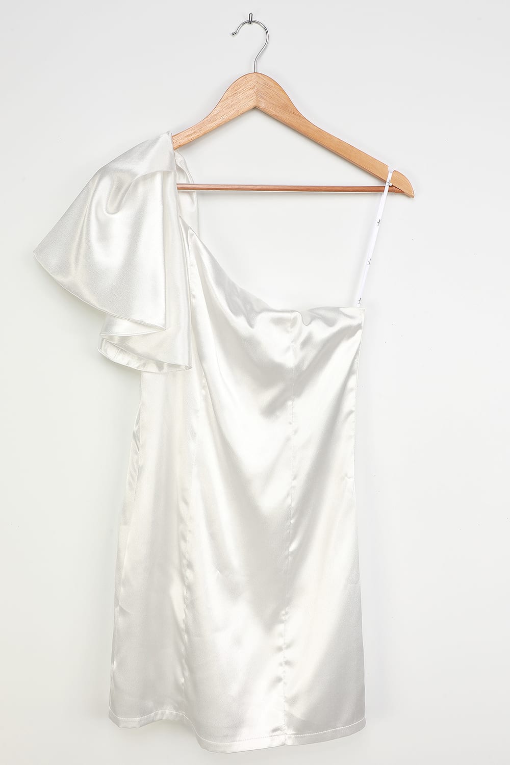 White Satin One-Shoulder Mini Dress
