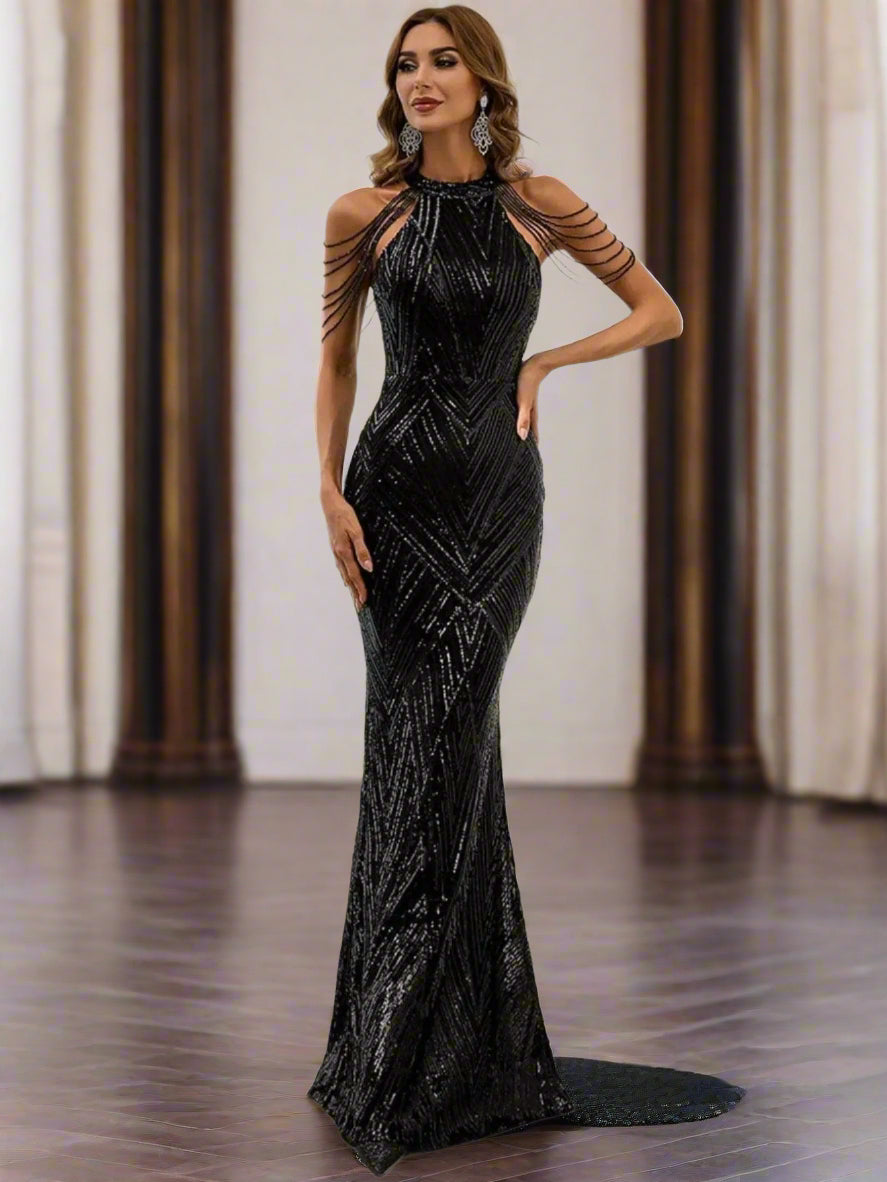 Geometric Sequin Chain Mermaid Prom Dress
