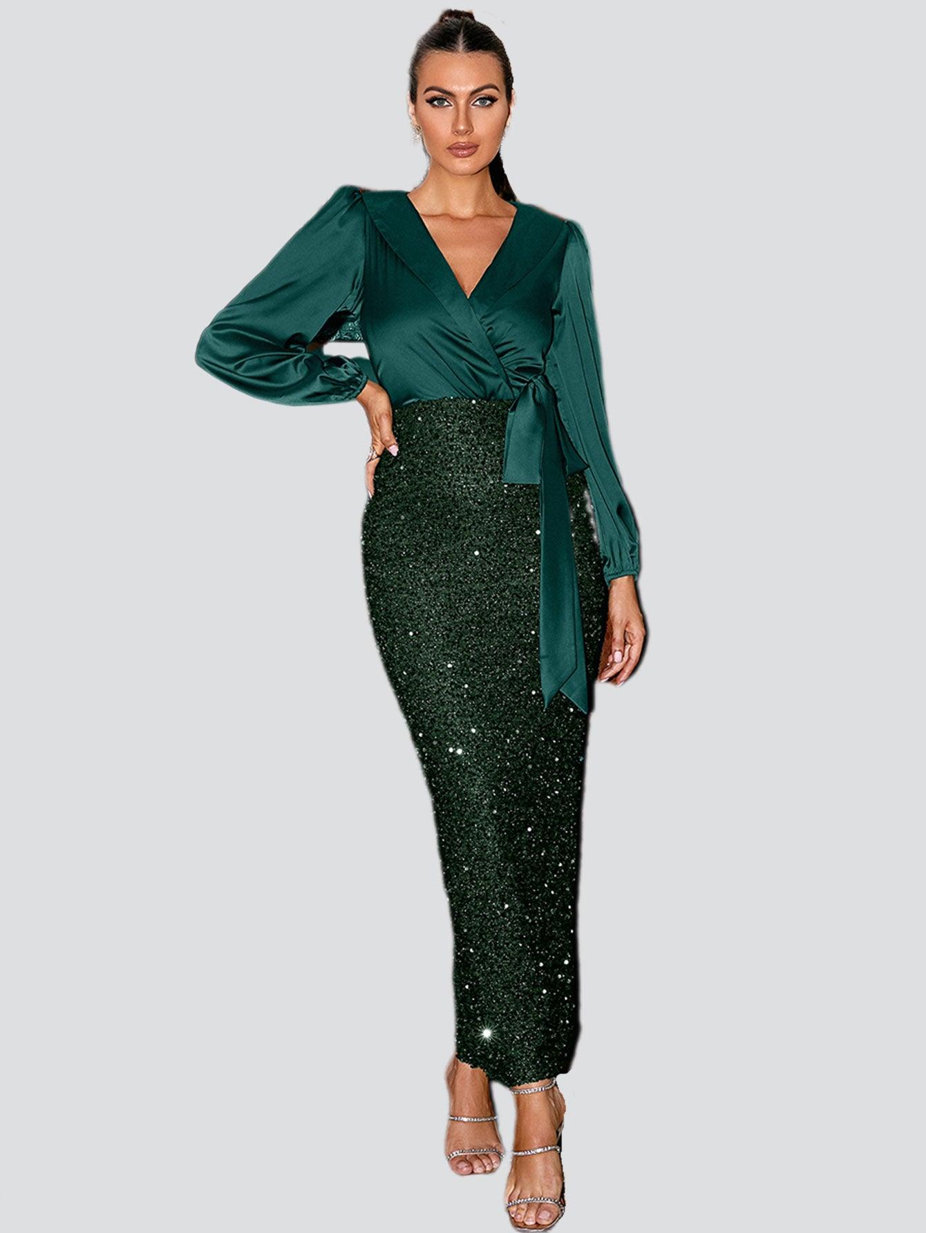 Wrap Panel Sequin Formal Dress