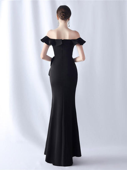 Off Shoulder Ruffled Split Thigh Prom Dress