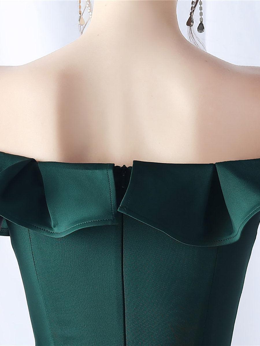 Off Shoulder Ruffled Split Thigh Prom Dress