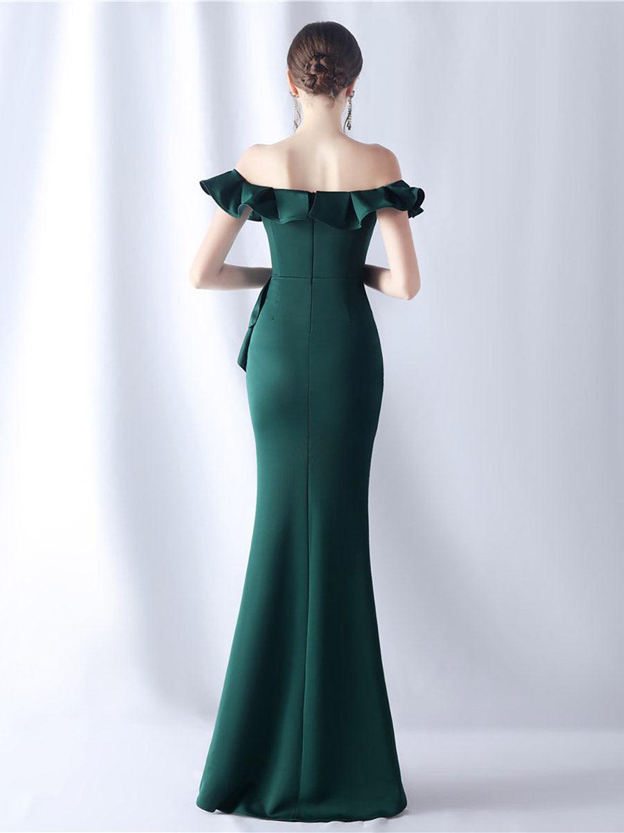 Off Shoulder Ruffled Split Thigh Prom Dress