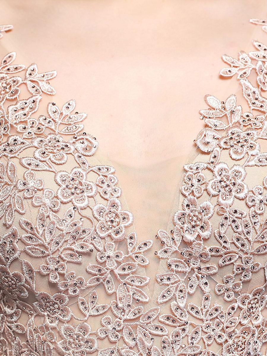 V-neck Sleeveless Embroidered Evening Dress