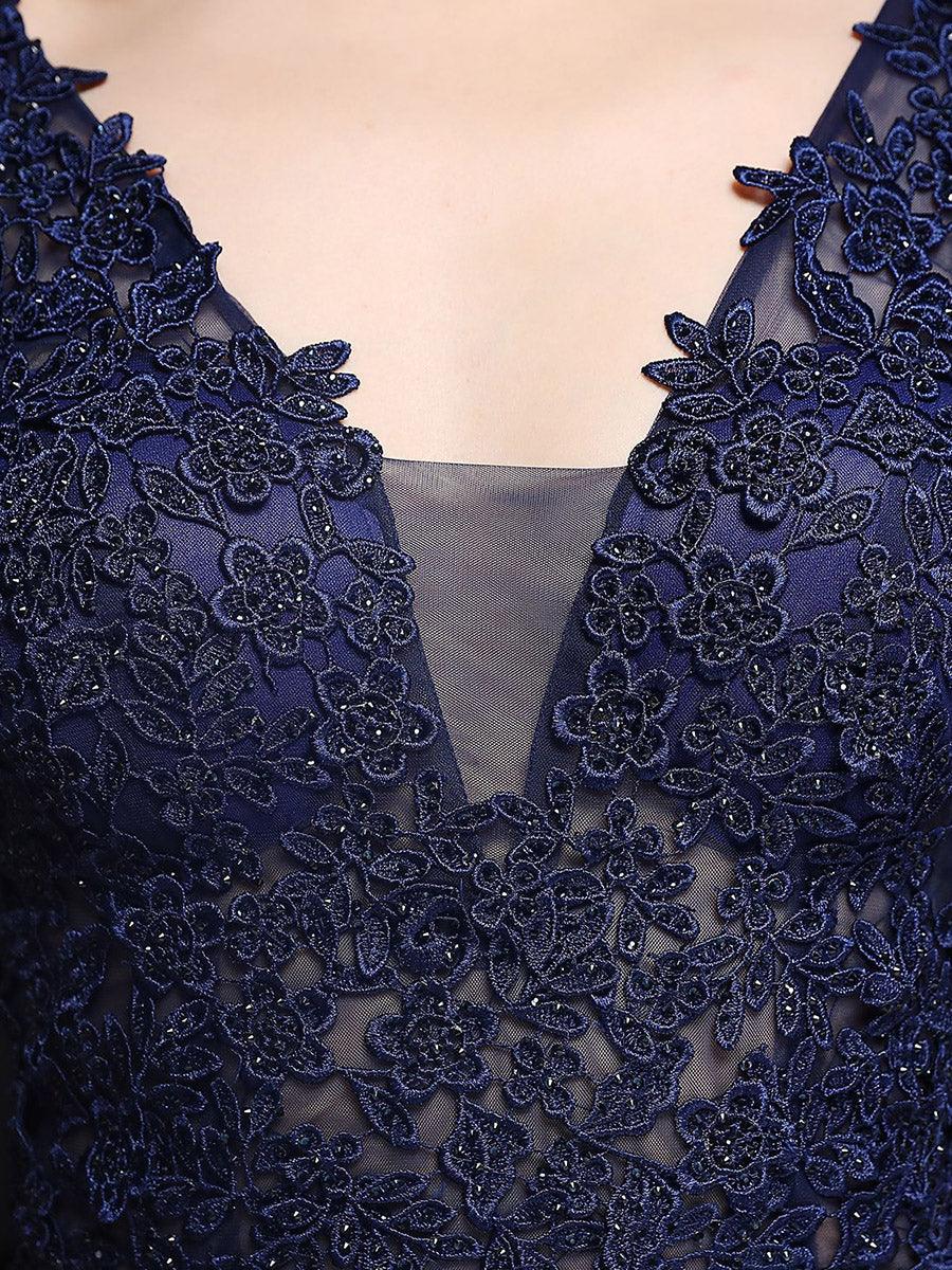 V-neck Sleeveless Embroidered Evening Dress