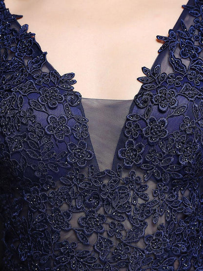 V-neck Sleeveless Embroidered Evening Dress