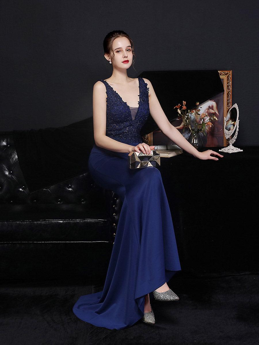 V-neck Sleeveless Embroidered Evening Dress