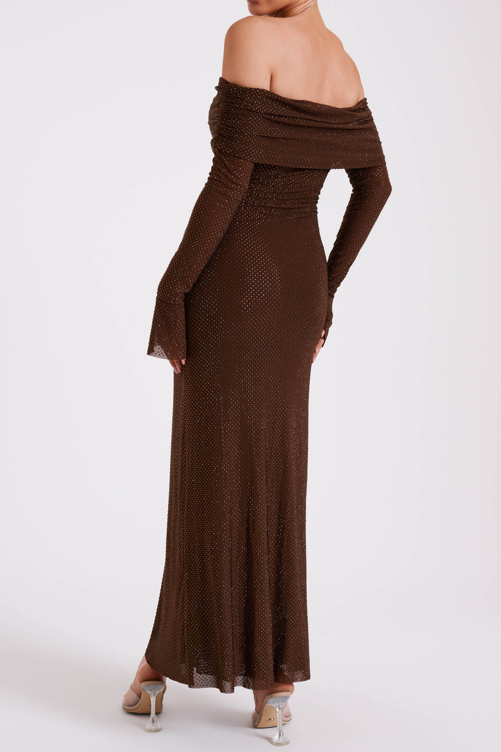 denise Off Shoulder sequin Maxi Dress - Chocolate