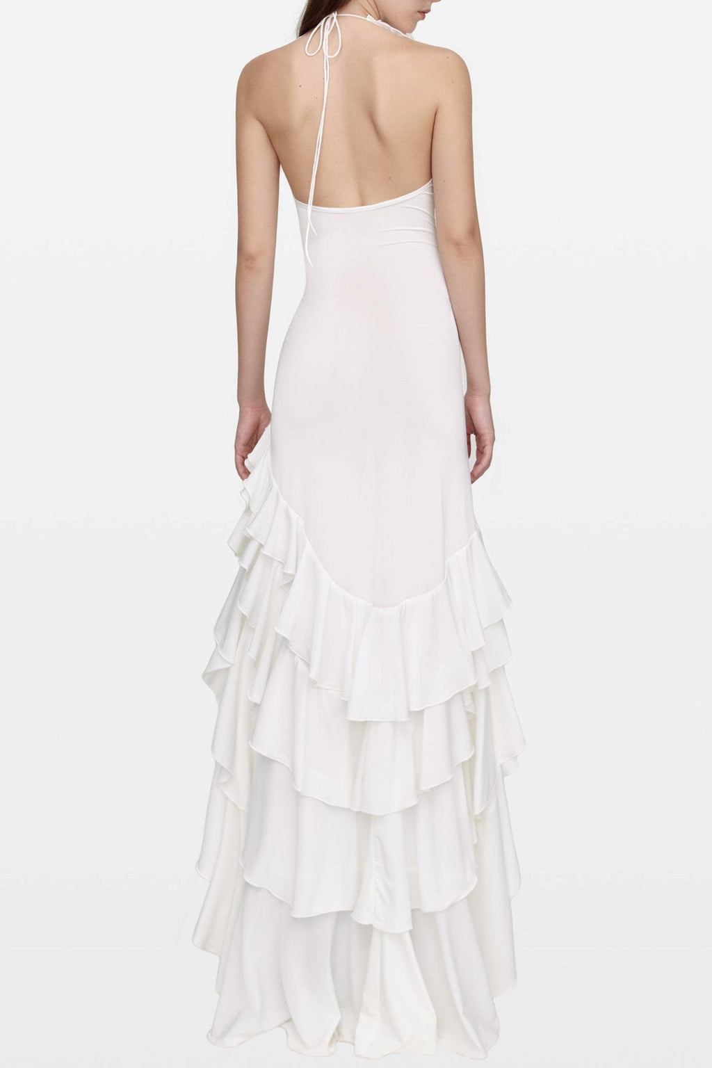 Malia Halter Mesh Flower Ruffle Midi Dress