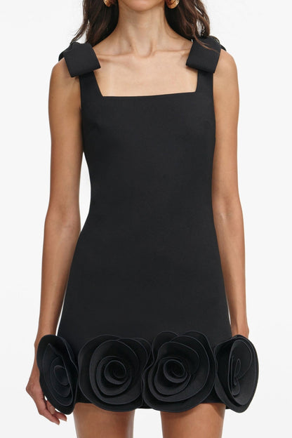 Miamor Floral Appliqué Mini Dress - Black