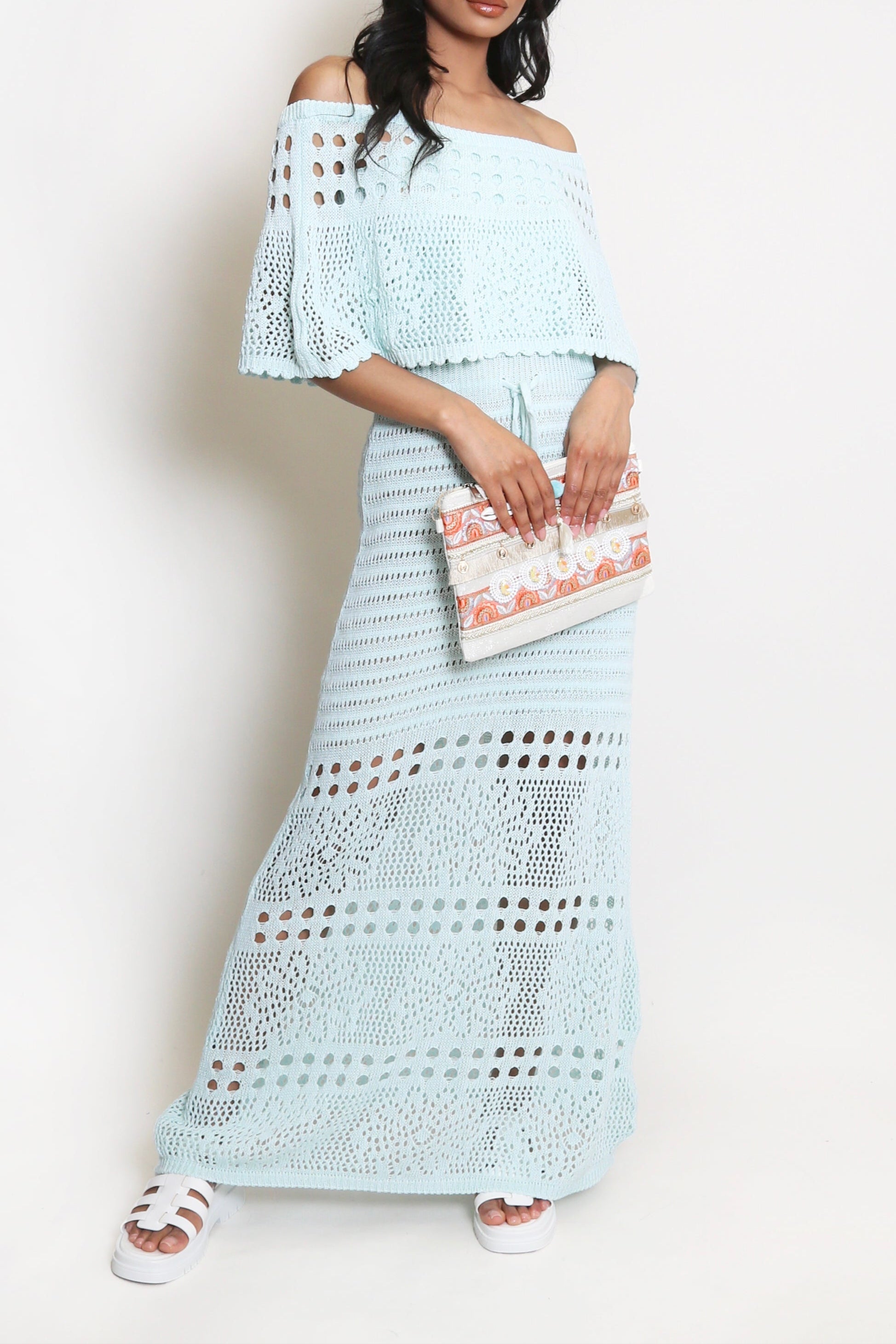 Crochet Overlay Bandeau Maxi Dress