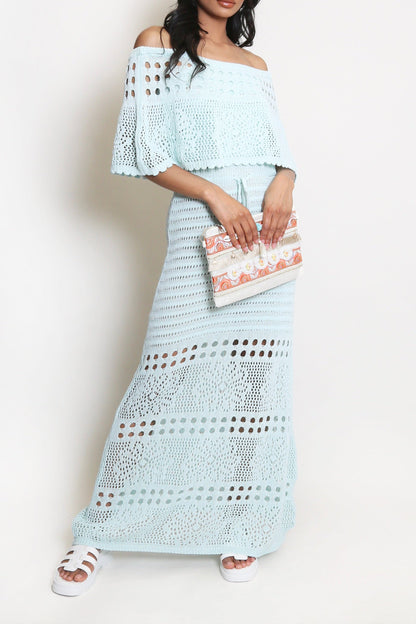 Crochet Overlay Bandeau Maxi Dress