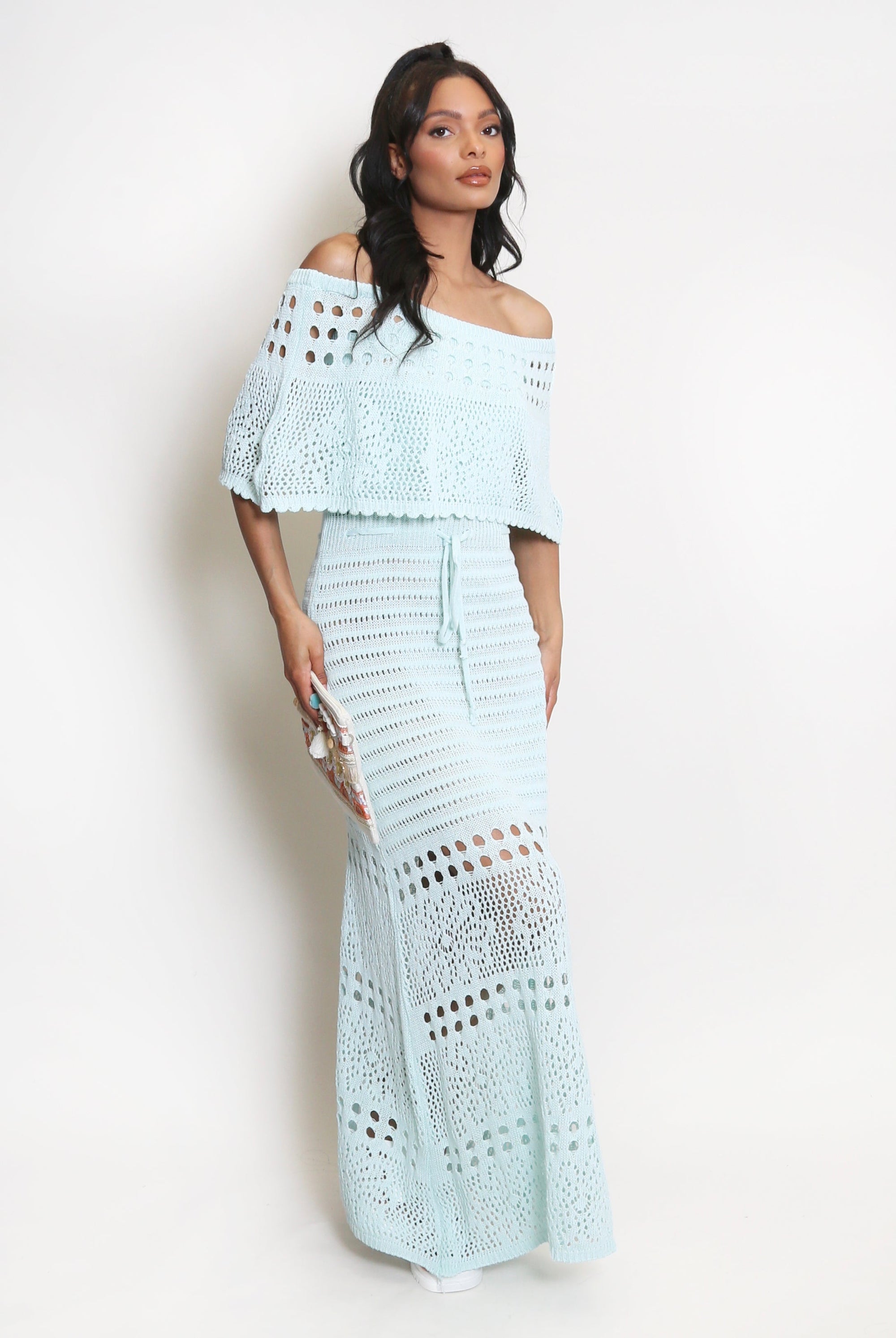 Crochet Overlay Bandeau Maxi Dress