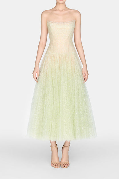 MINT DRAPED LACE MIDI DRESS