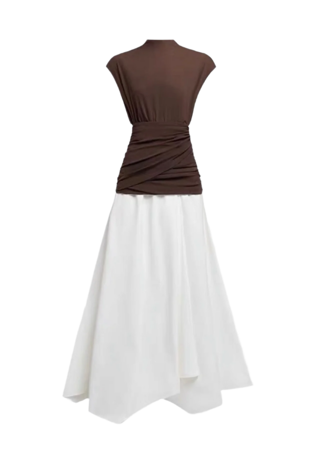 Mirzana Waist Cross Pleats Maxi Dress - Brown