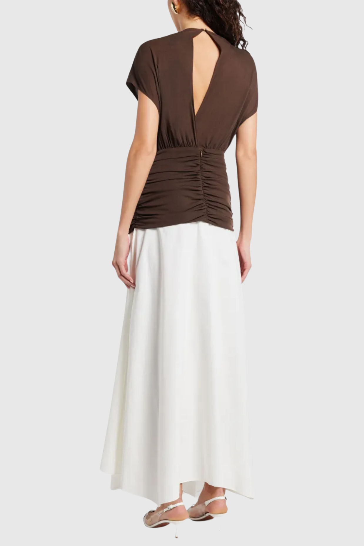 Mirzana Waist Cross Pleats Maxi Dress - Brown