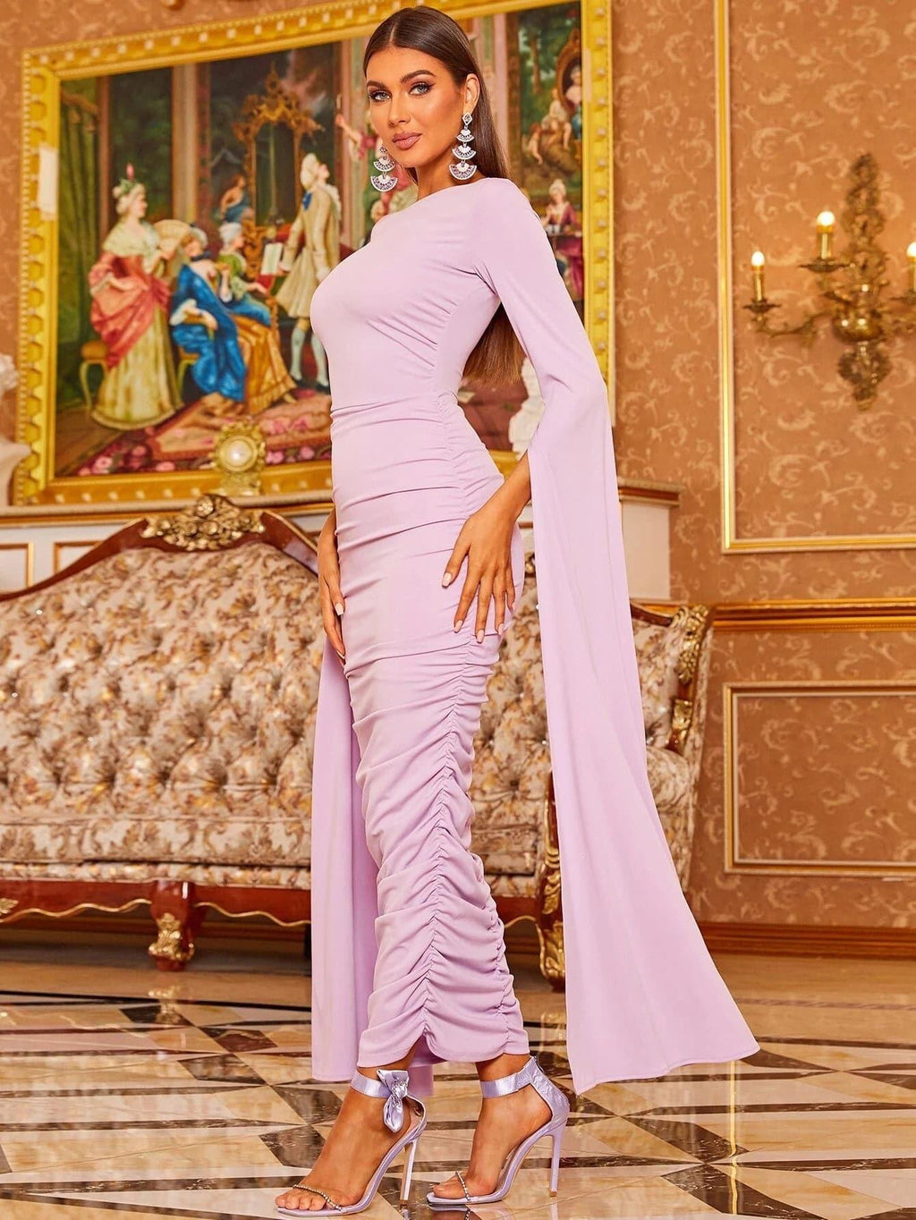 Long Sleeve Sheath Maxi Sequin Prom Dress