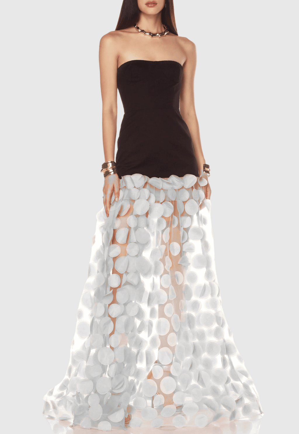 Nodin Strapless Dot Mesh Maxi Dress - White