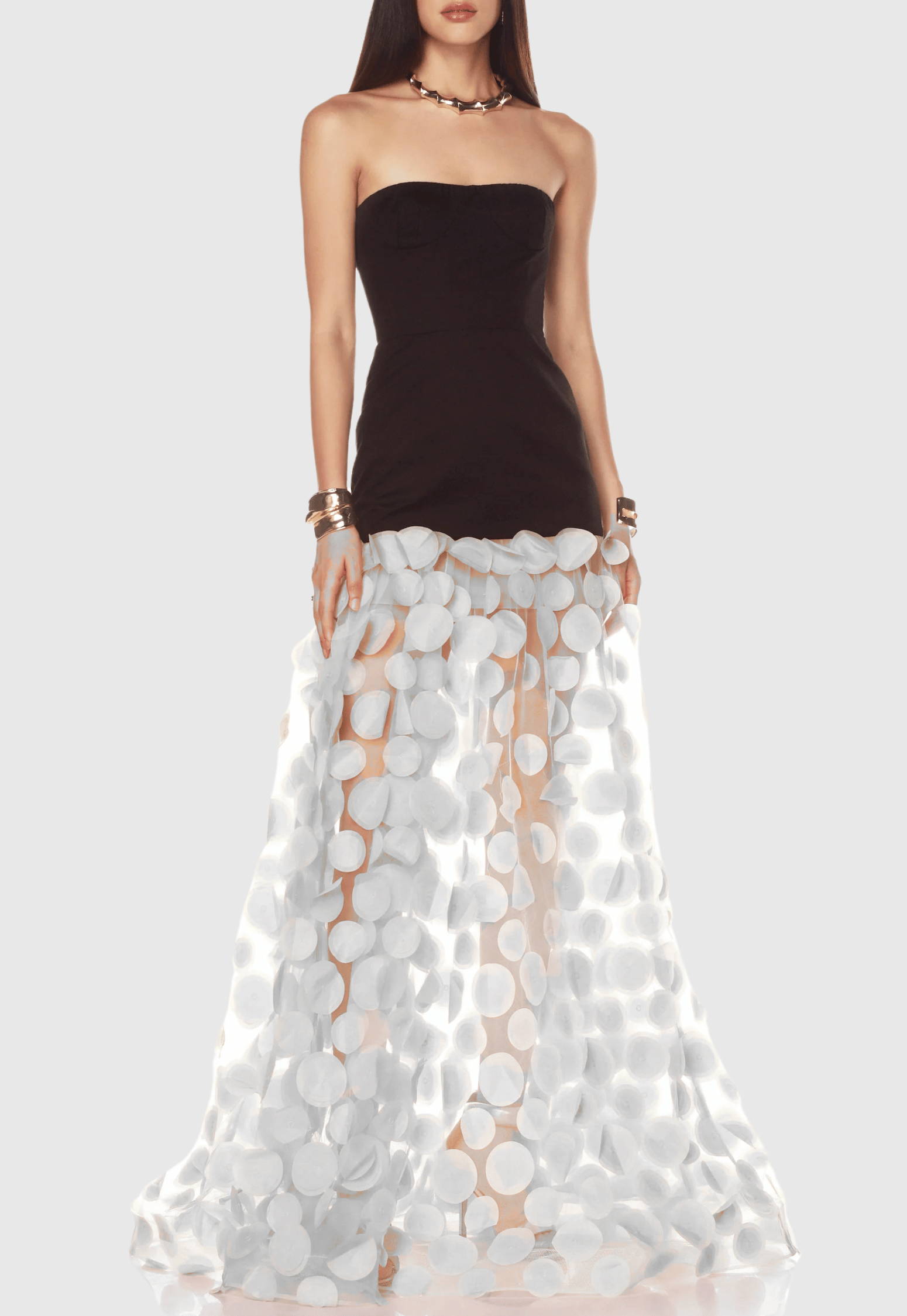 Nodin Strapless Dot Mesh Maxi Dress - White