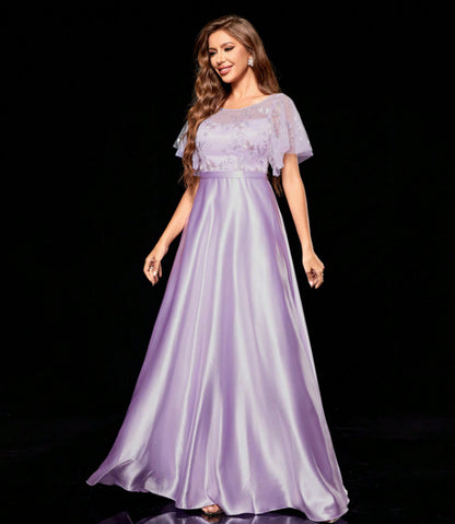 applique backless satin maxi dress in pale purple