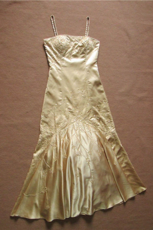 Gold brocade beaded suspender fishtail maxi skirt