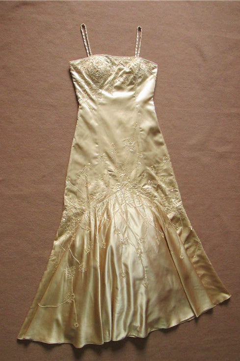 Gold brocade beaded suspender fishtail maxi skirt