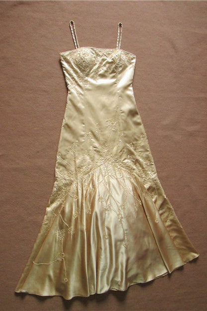 Gold brocade beaded suspender fishtail maxi skirt