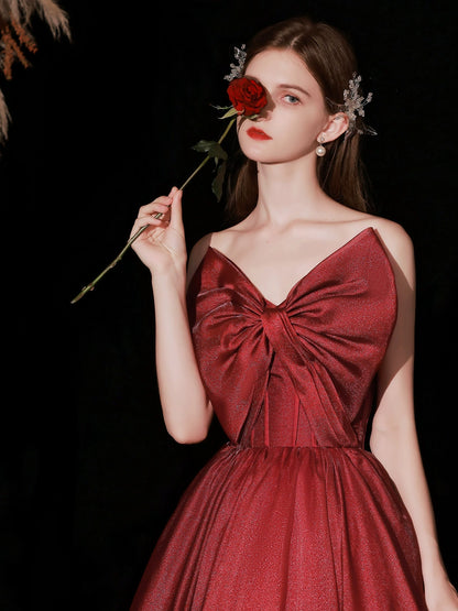 burgundy bow embellished strapless maxi dress