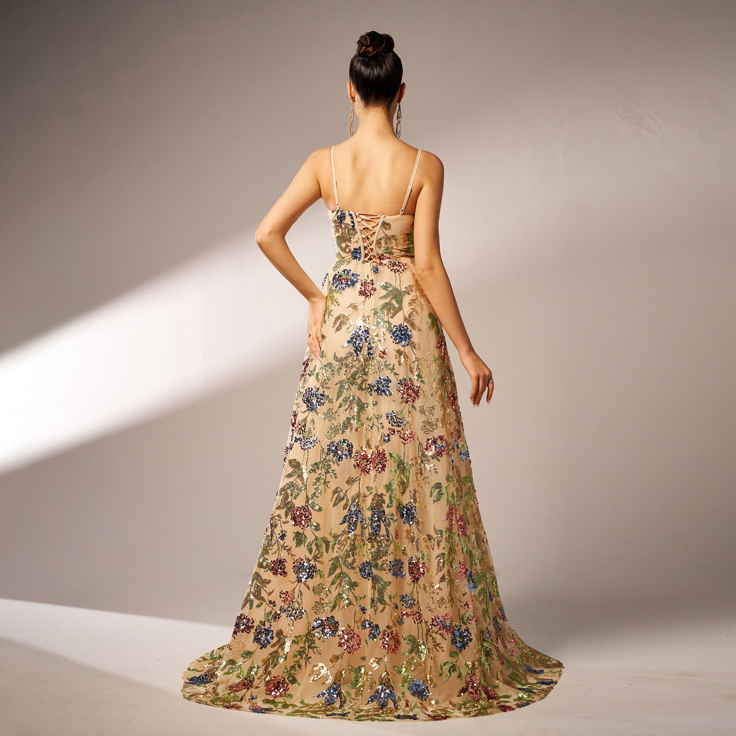 off-shoulder sequin print maxi dress in apricot