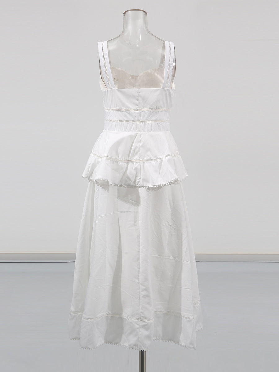 Peplum hollow Midi Dress in beige