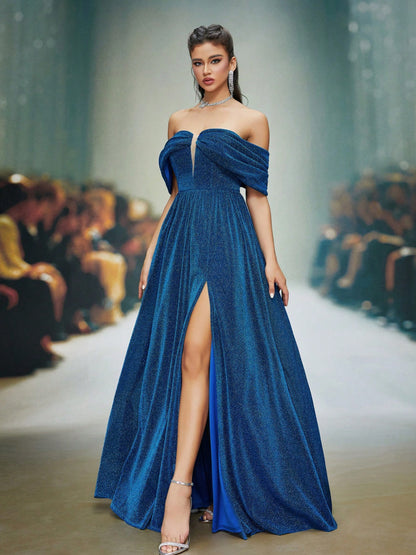 sequin embellished strapless backless maxi dress in blue