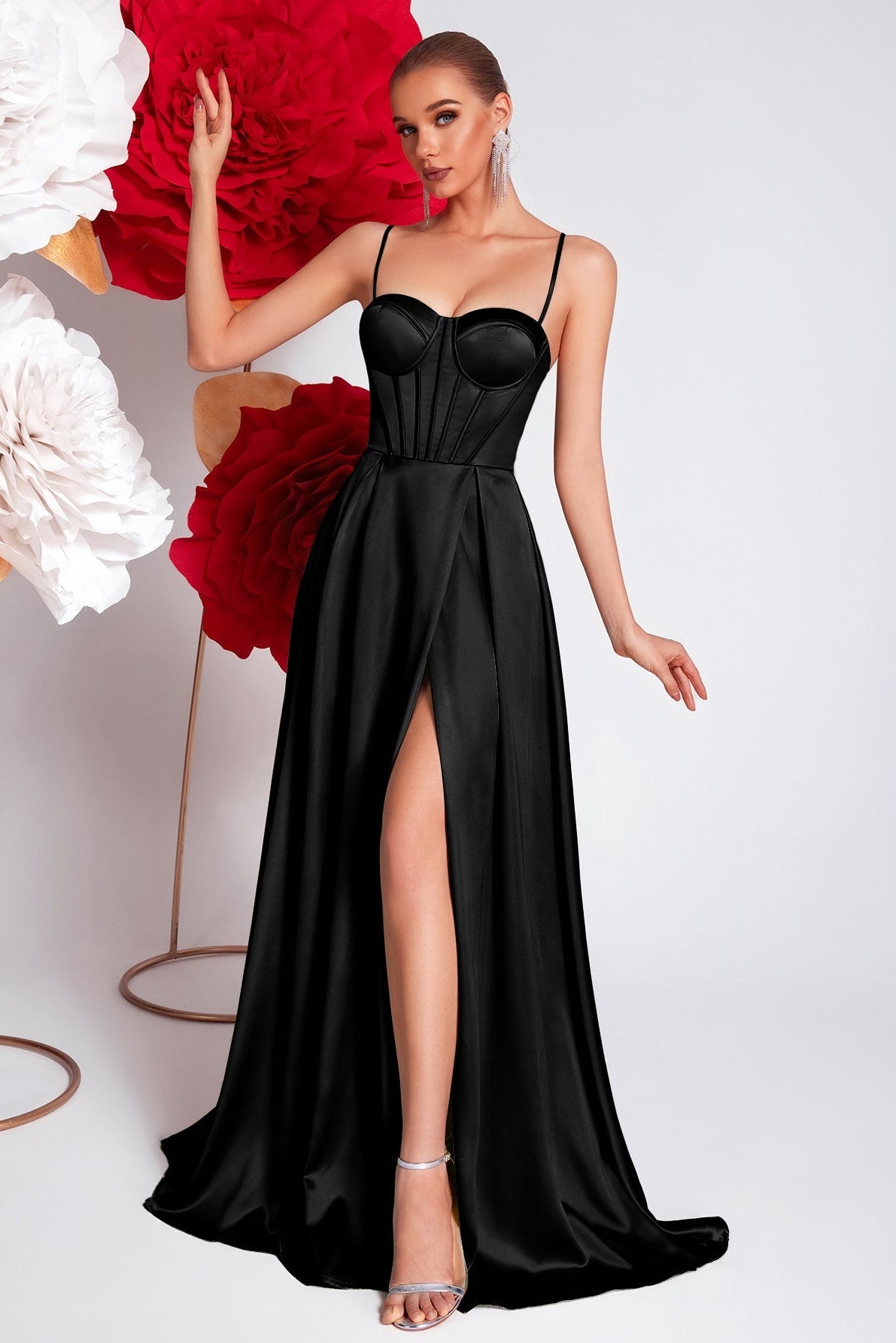 Twill high slit maxi dress