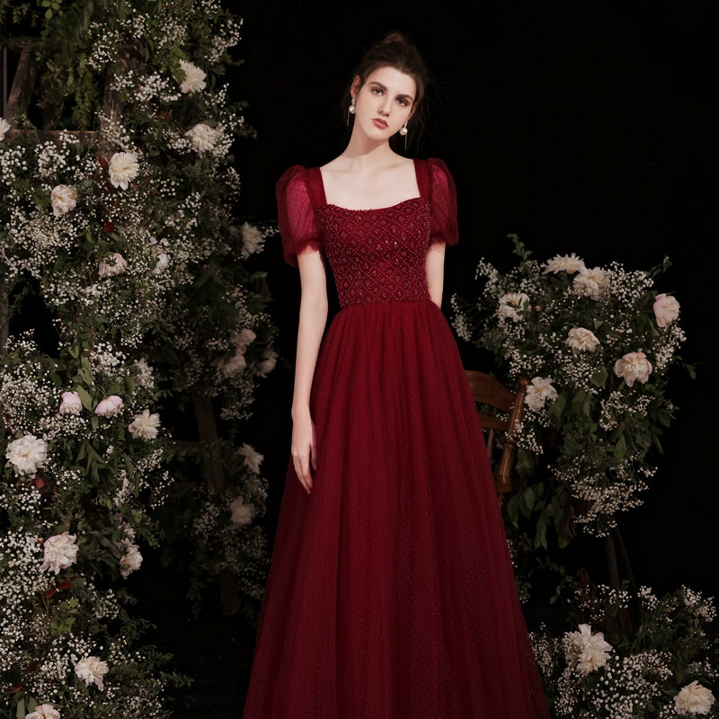 kate square neck maxi dress in Claret