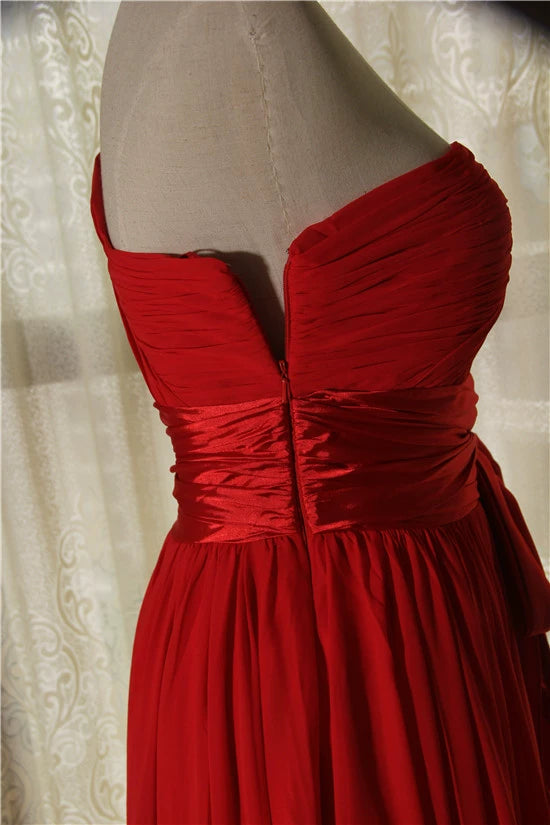 red one-shoulder chiffon evening maxi dress