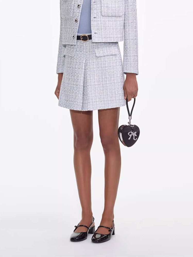 zenobia pale blue Tweed mini skirt