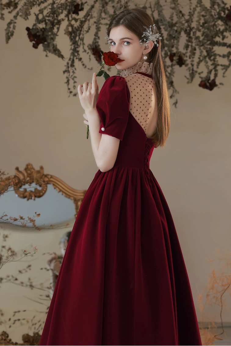 Retro puff sleeve velvet maxi dress