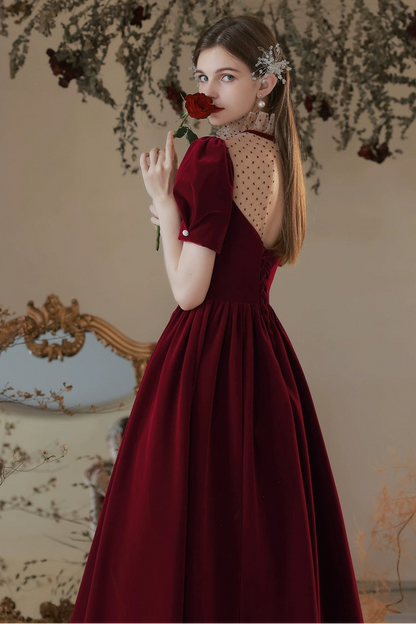 Retro puff sleeve velvet maxi dress