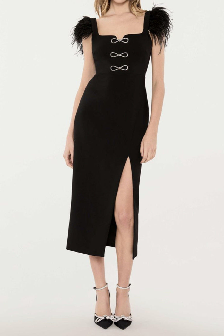 josephine Bows High Slit Diamond Bandage Midi Dress