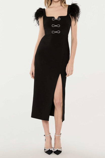 josephine Bows High Slit Diamond Bandage Midi Dress