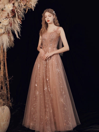 sequin embroidery maxi dress in pink-orange